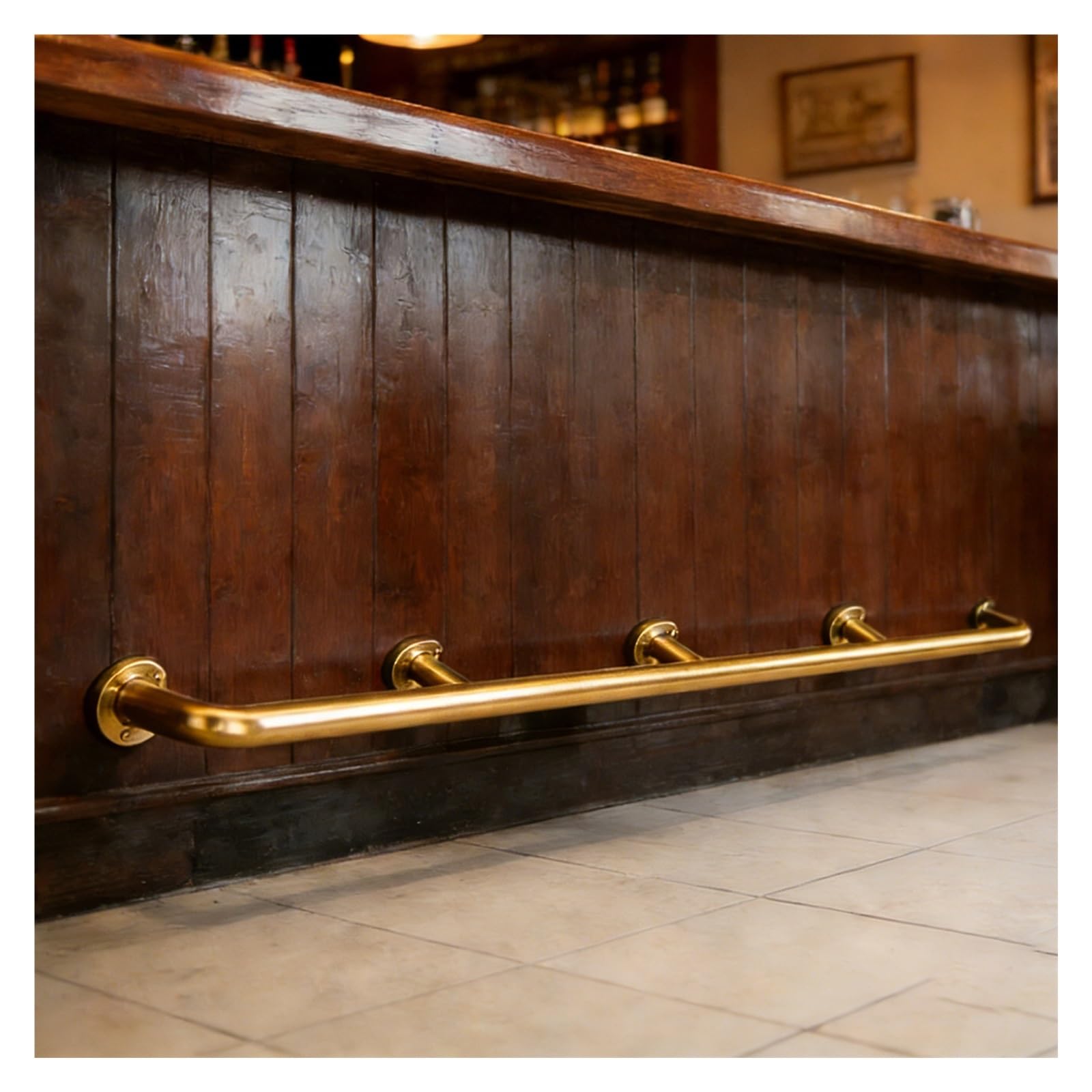 IvyLoutish Stainless Steel Bar Foot Railing Kit, Wall Mount Bracket & Counter Leg Footrest, Gold Finish, 220cm (7.2') - Durable Foot Rails for Home & Commercial Use