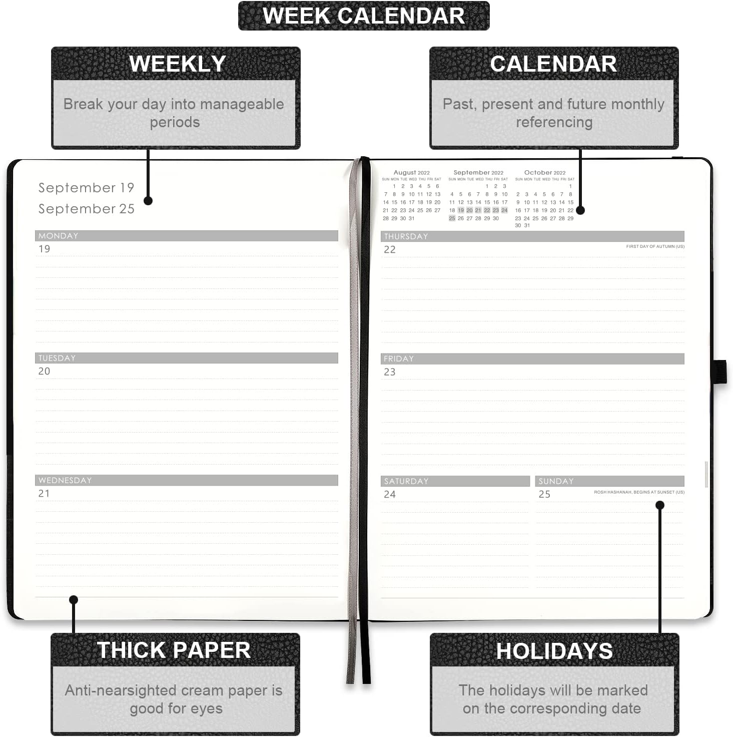 2022-2023 Planner - Academic Planner 2022-2023 with Pen Loop, to Achieve Your Goals & Improve Productivity, July 2022 - June 2022, Thick Paper, Inner Pocket, 8.5" x 11", Black