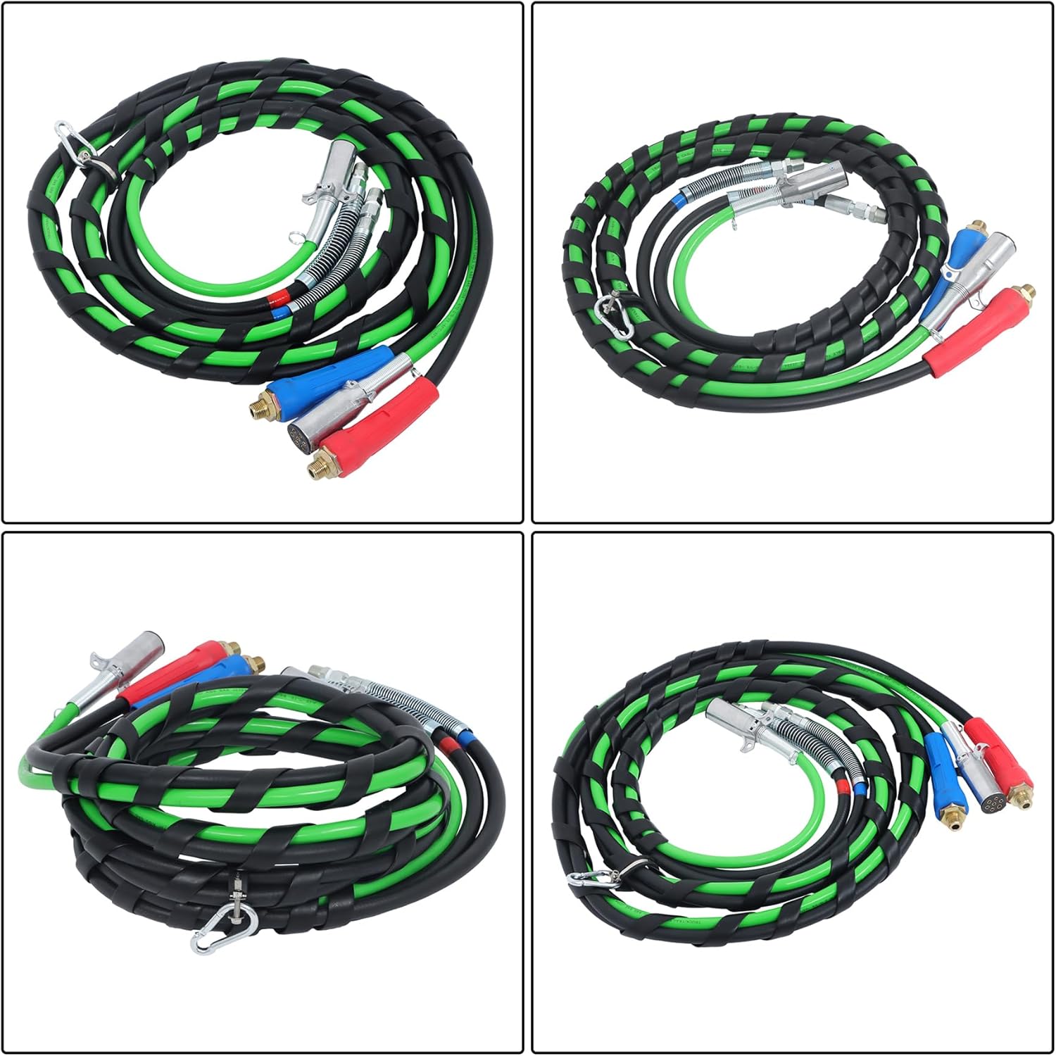 15 Ft 3 in 1 Air Line Hose Kit Teflon Tape Replacement for Semi Trucks Tractor Trailer with Heavy Duty Wrap 7 Way ABS Power Cord Airlines Assembly