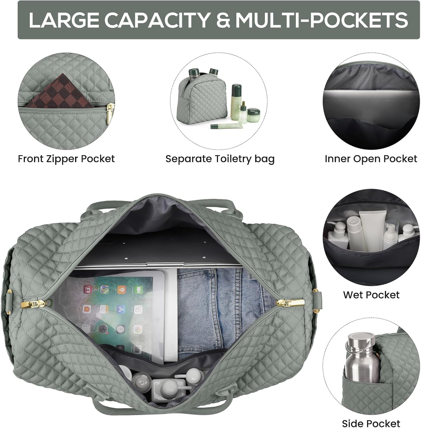 Travel Bag Weekender Bags for Women - Carry on Overnight Bag with Shoe Compartment Duffle Bag with Laptop Pocket Hospital Bag for Labor Delivery Gym Tote Bag with Toiletry Bag Dark Green - Image 2