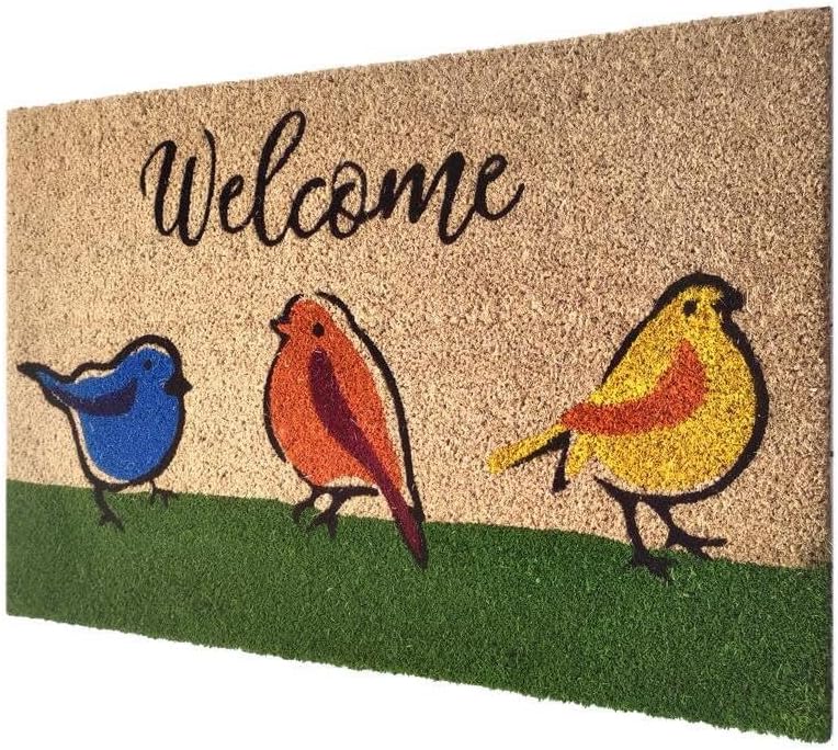 18 in. W X 30 in. L Multicolored Welcome Birds Coir Door Mat
