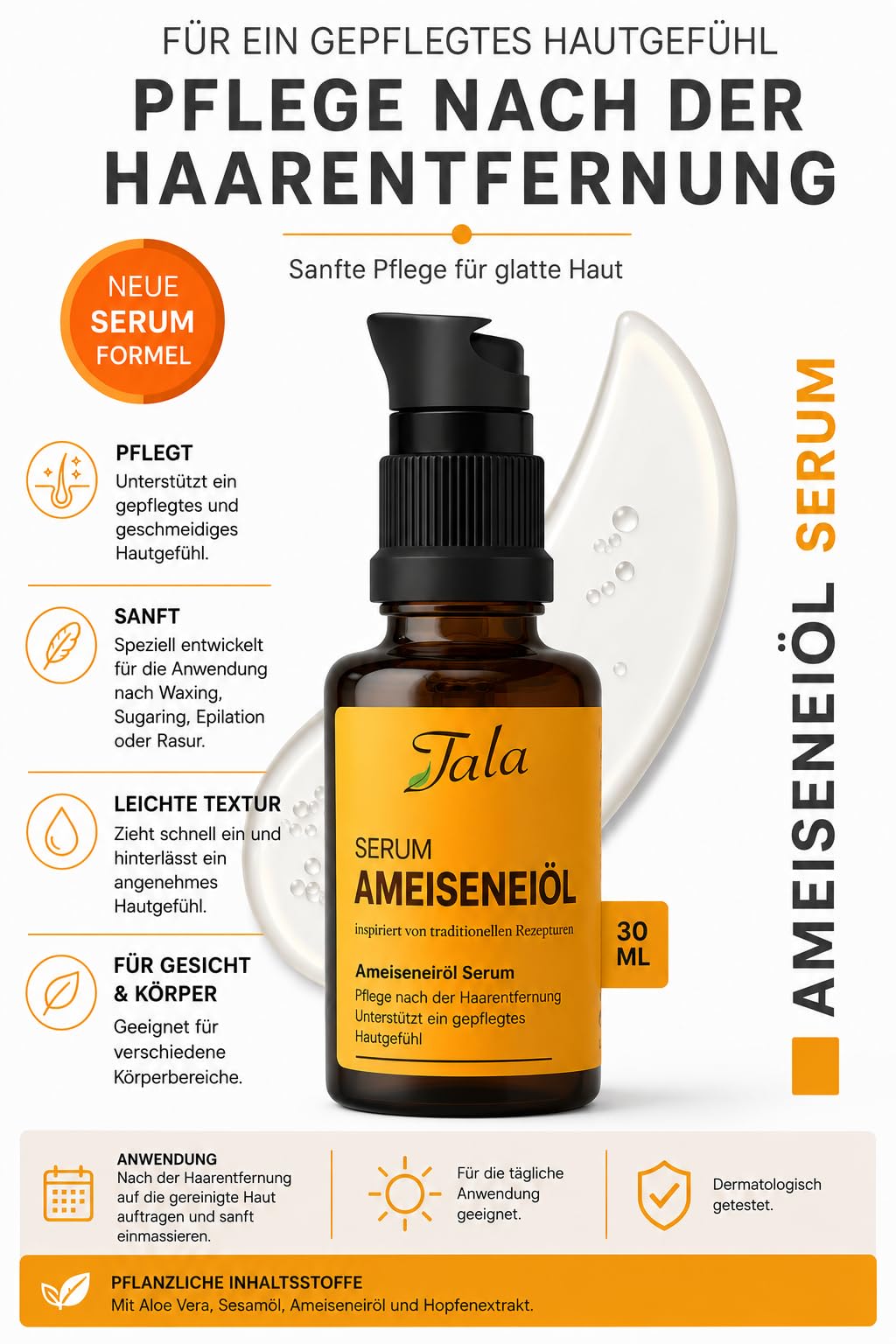 TALA Ameiseneiöl Serum 30 ml – Karınca yumurtası yağı – Pflegeöl nach der Haarentfernung mit Aloe Vera & Pflanzenölen – Für Gesicht & Körper – Hautpflege nach Waxing, Sugaring & Epilation (3er Pack)
