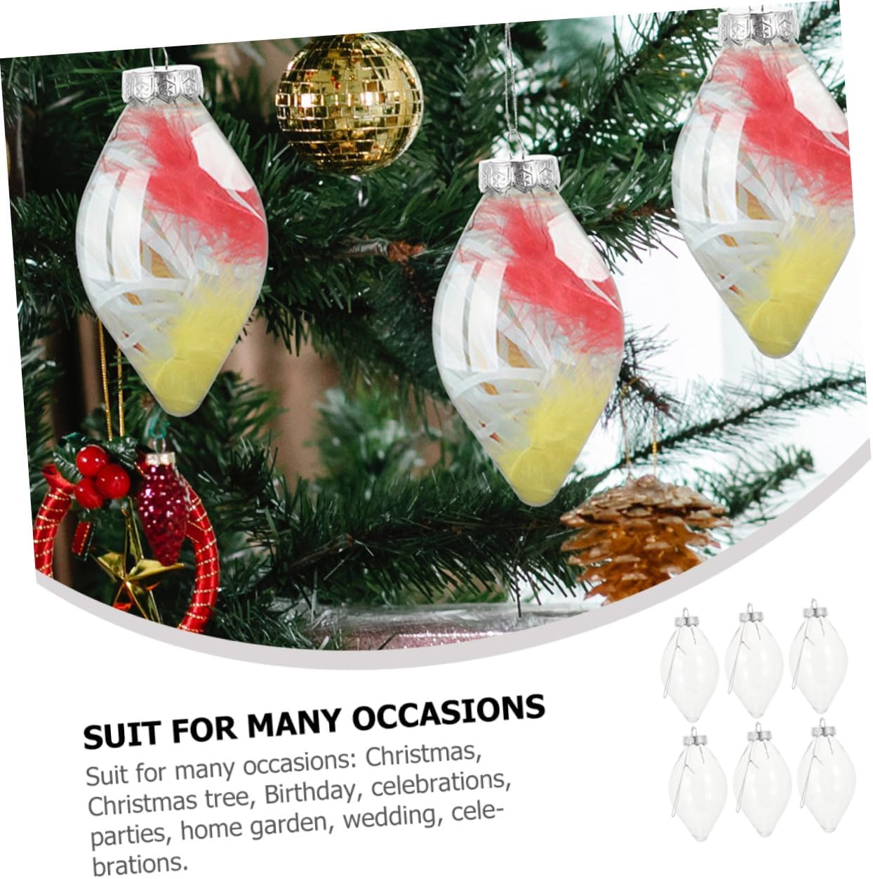 24pcs Fillable Bulb-Shaped Candy Bottles, Plastic Christmas Tree Ornaments for Holiday Party Decor and Xmas Candy Packaging