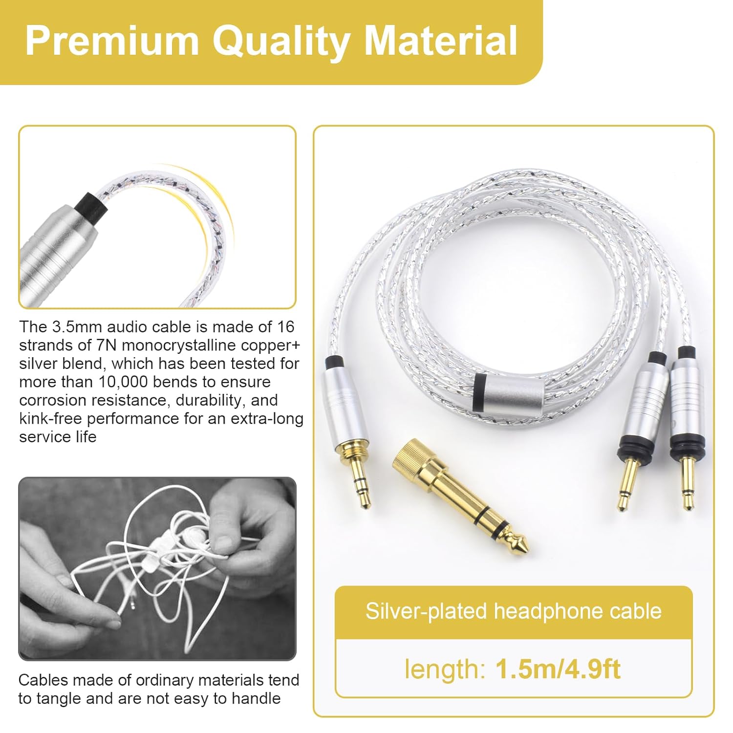 Zosvoses Focal Headphone Cable Compatible with Focal Elear, Elegia, Clear, Stellia, Celestee Headphones, Replacement Audio Cable with 6.35mm Adapter, 4.9ft