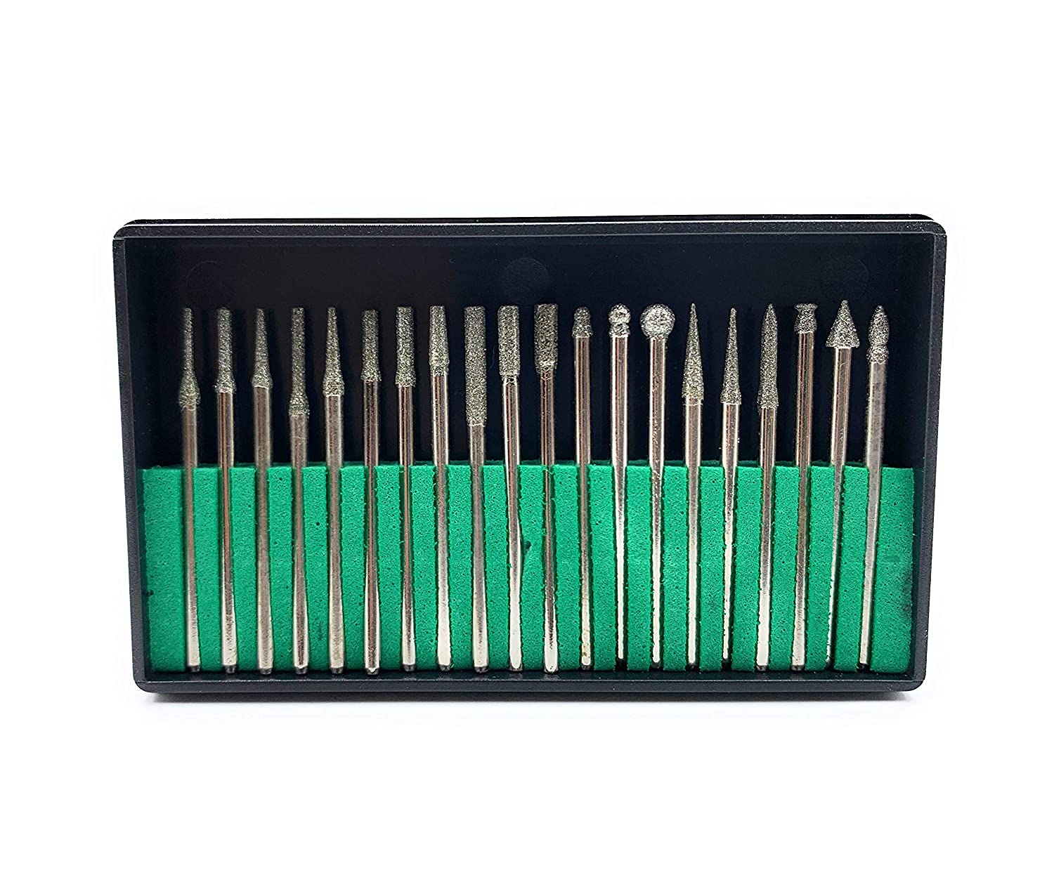 Diamond Coated Bur Bit 2.3mm Set of 20pc for Grinding, Engraving, Polishing, Carving & Shaping on Metals, Wax, Plastic, Ceramic, Clay for Dental, Jewellery Making, Model Making, Hobby Crafts DIY