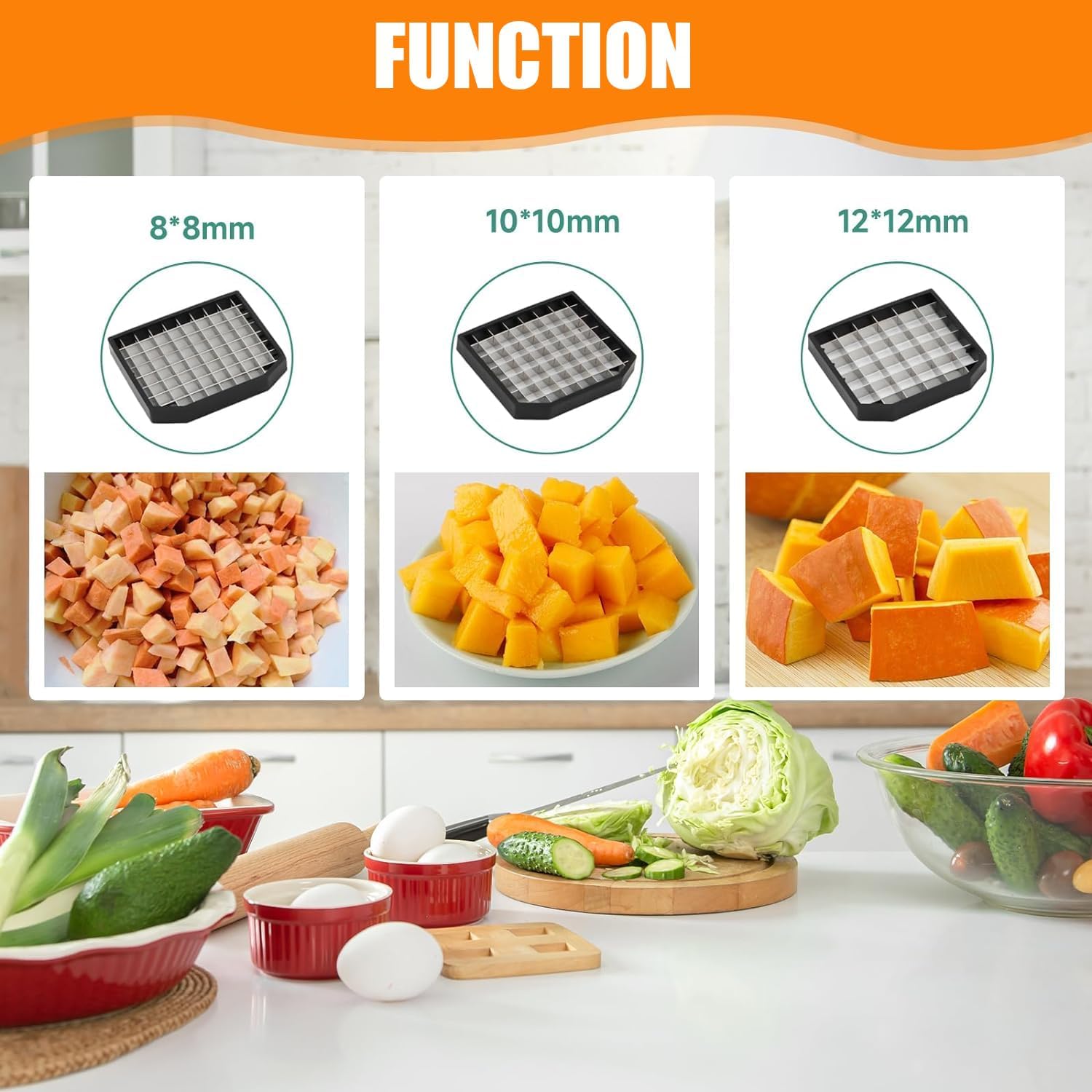 Dicer di Verdure Commerciali con Lame a Griglia 3X, Acciaio Inossidabile Gravoso, Macchina Elettrica da 200 W per Cubetti di Carote di Patate