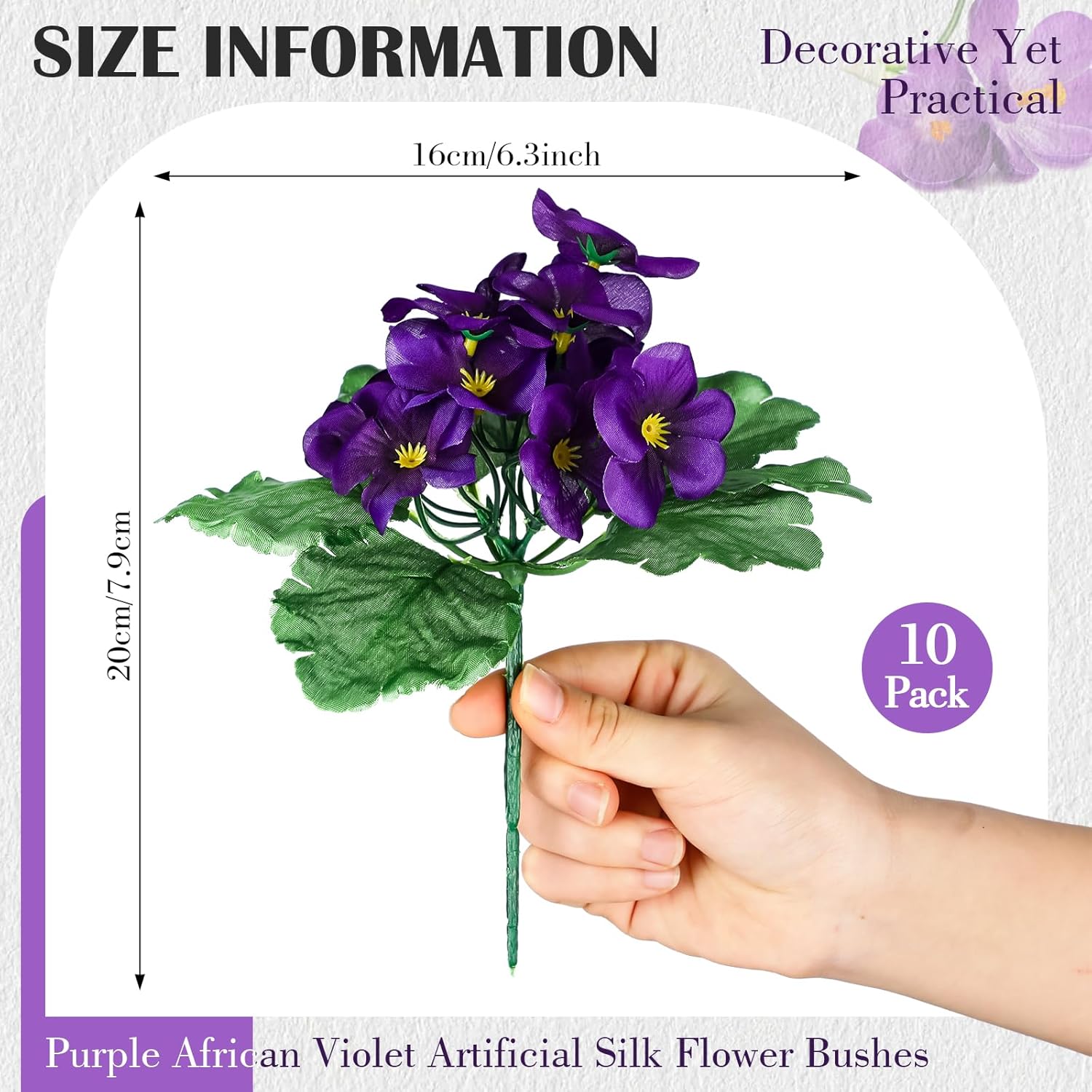 10 Pcs African Violet Artificial Plant Purple African Violet Individual 9 Inches Artificial Flowers for Home Decoration Office Decor Gift - Image 3