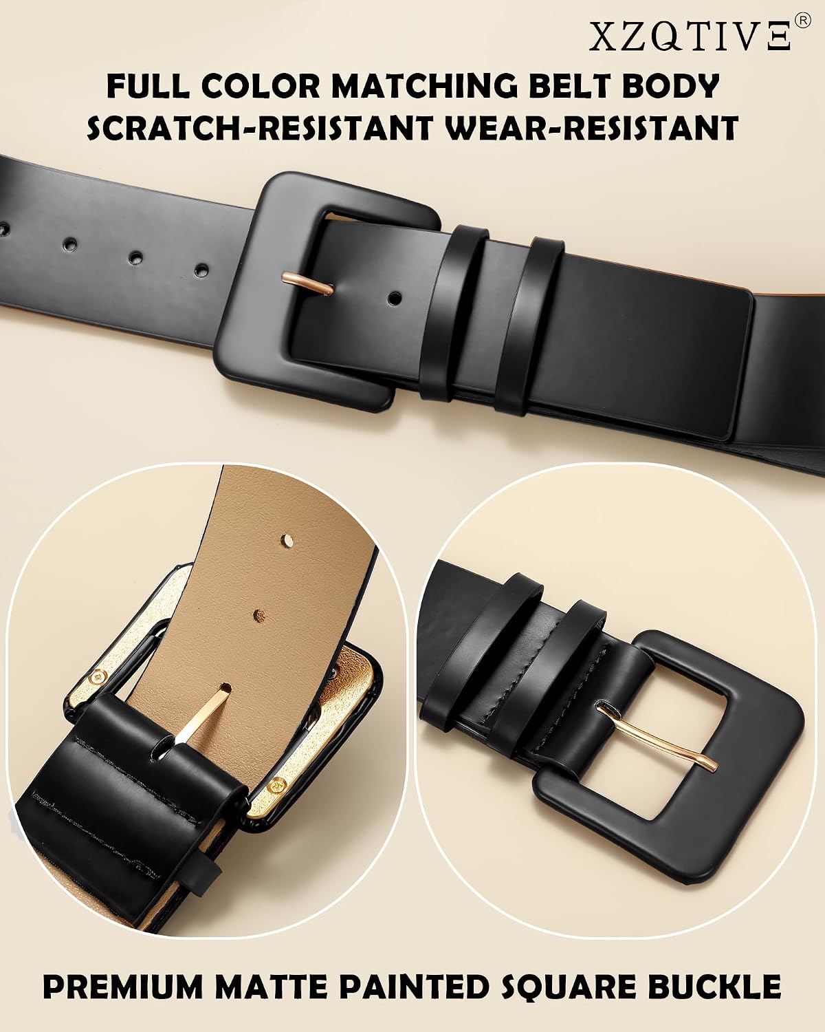 XZQTIVE Women's Candy Color Wide Leather Belt, 2.13" Square Buckle Waist Belt for Jeans Dresses Pants Casual Daily Wear