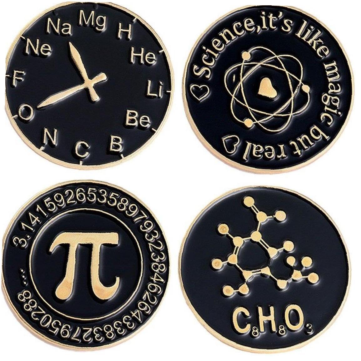 Circle Letter Enamel Pin Science Chemistry Watch Molecule Alloy Brooch Badge Brooch Lapel Pin Women Jewelry Black