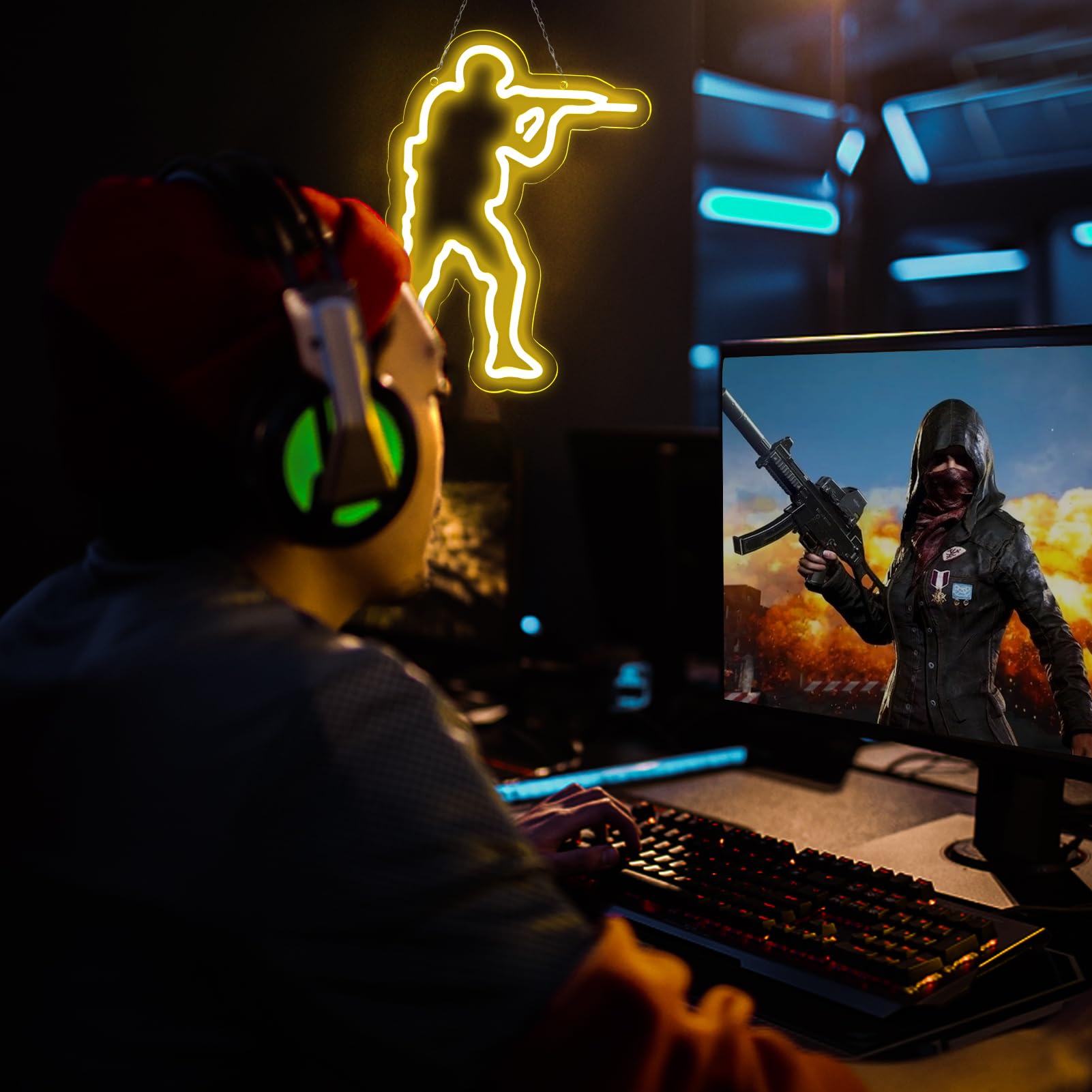 WonderfulLife Panneau néon avec logo Counter Strike Game Zone pour décoration de zone de jeu, Gunfight Games CS pour homme, grotte, salle de jeu, bar Internet ou décoration de chambre. Alimentation