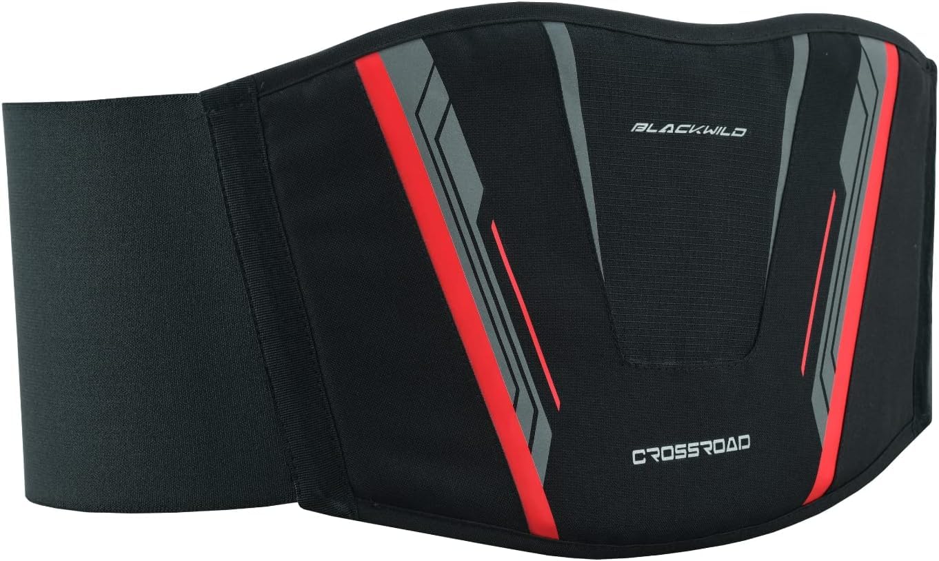 BLACKWILD Ceinture lombaire de moto | Crossroad Ceinture lombaire pour homme et femme | Noir et rouge | Stabilisation efficace des reins | Soutien lombaire | Ceinture de soutien dorsal, Noir , M