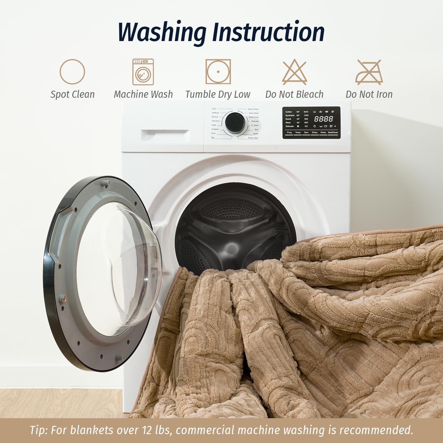 Wemore Jacquard Fleece Weighted Blanket Twin Size 48" x 72" 12lbs, Ultra Soft Cozy Sherpa Weighted Blankets for Adults, Ultra Fuzzy Heavy Blanket for Sleep, Fluffy Warm Throw for Bed, Brown - Image 8