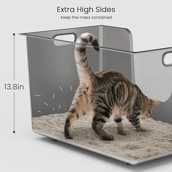 Enclosed Stainless Steel Cat Litter Box 13.8” High Sides, Extra Large Litter Box for Big Cats, XL Metal Kitty Litter Pan Pet Toilet with Wheels for Easy Mobility, Anti-Leakage, Non-Sticky, Easy Clean
