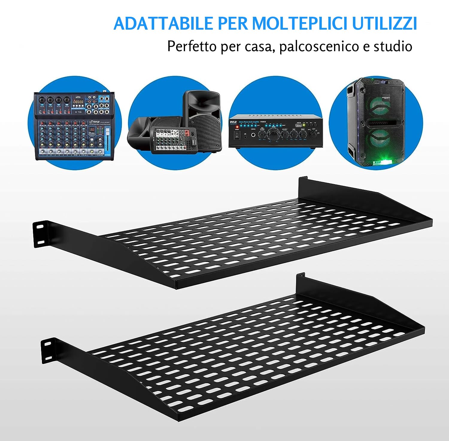 Pyle 2 Pezzi Mensola per Rack 48 cm 1U, Armadio Rack Ventilata, Nero