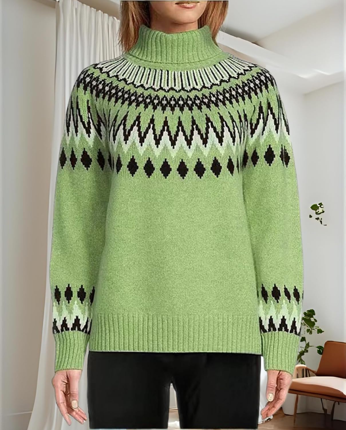 Women's Geometric Print Turtleneck Sweater Winter Warm Long Sleeve Casual Top for Vacation and Daily Wear - Image 5