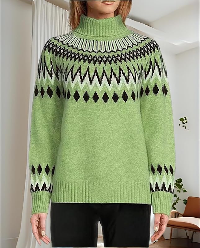 Scapodo Women's Winter Turtleneck Sweater Geometric Print Casual Long Sleeve Top for Vacation Holiday and Everyday Life image 5