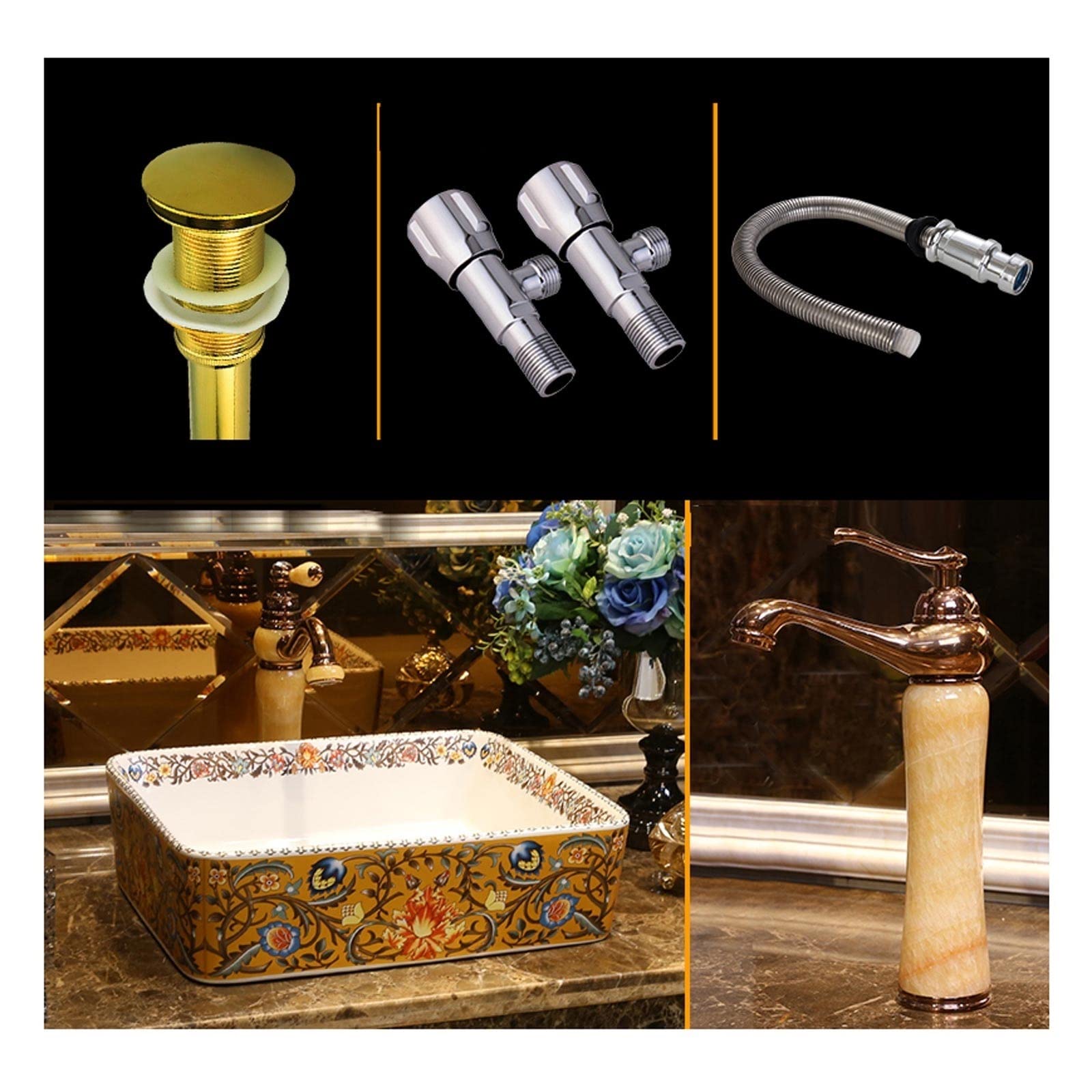 Aderfetbi Sink Set Bathroom Sink Stable And Durable Rectangular Bathroom Sink Ceramic Vessel Countertop, Art Basin Wash For Lavatory Vanity(Sink Set)