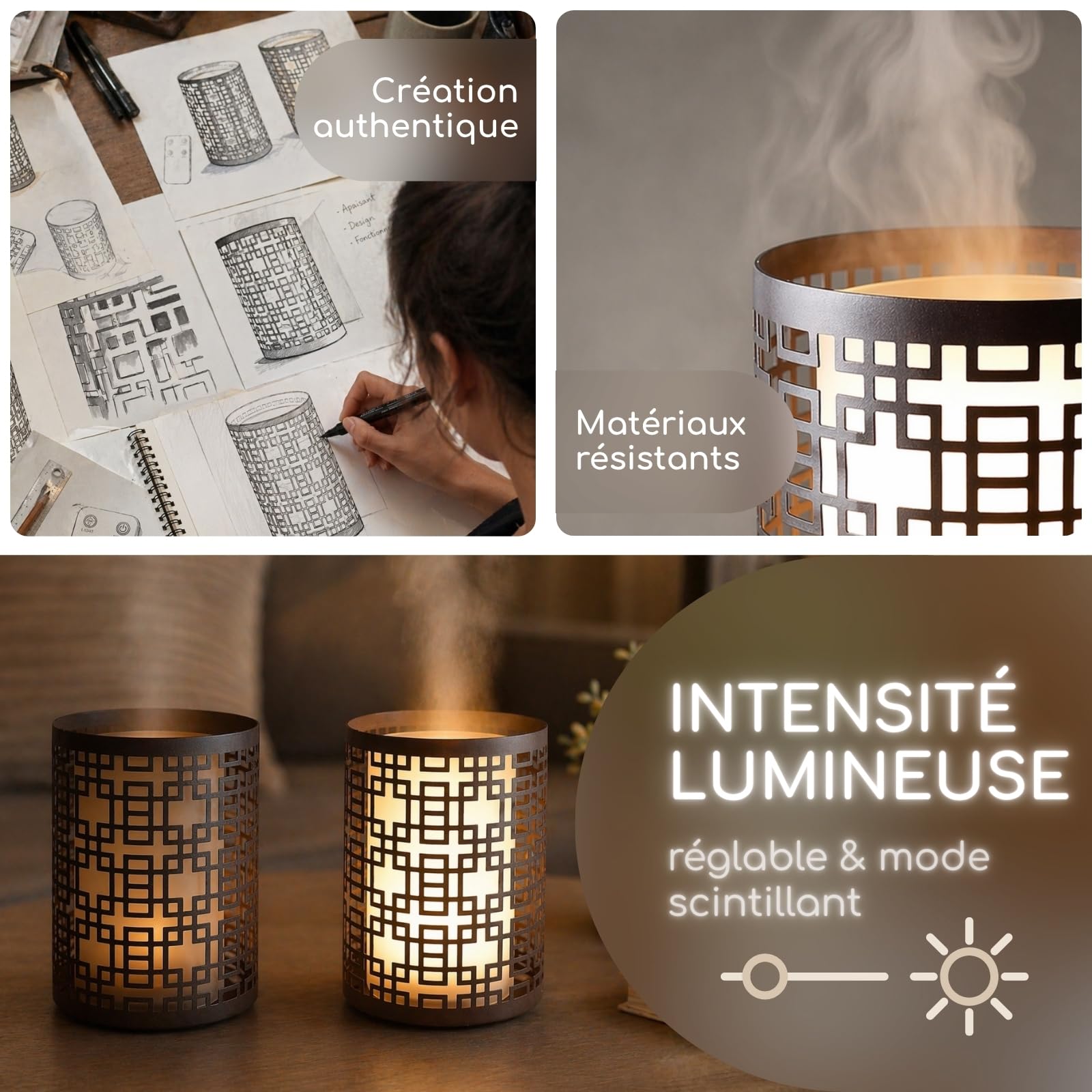 Zen’Arôme Diffuseur d’Huile Essentielle Vela – Diffuseur Ultrasonique Aromathérapie à Froid - Diffuseur Électrique Parfum Maison avec Télécommande - Éclairage LED Effet Bougie – en Métal et Verre