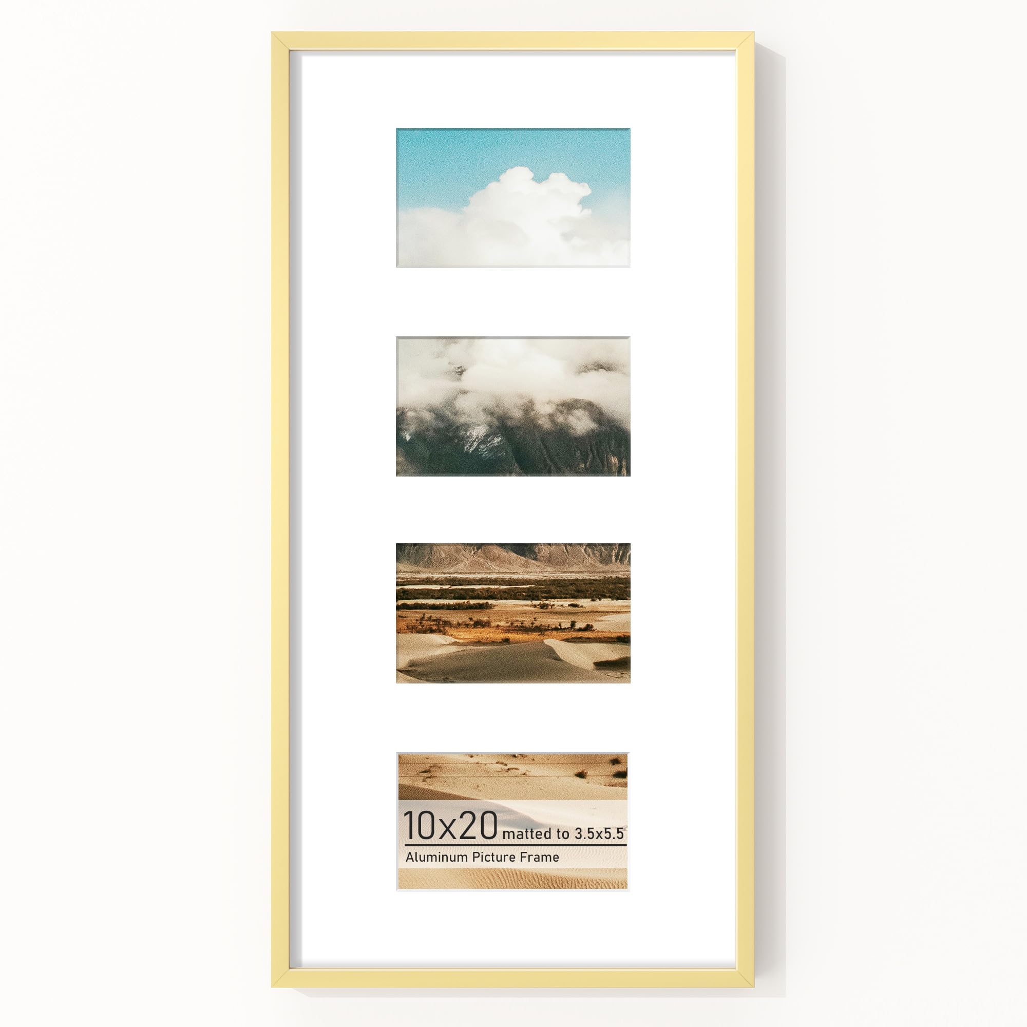 Acovy 10x20 Picture Frame, Aluminum Photo Frame Matted to 3.5x5.5in (4 open slots)