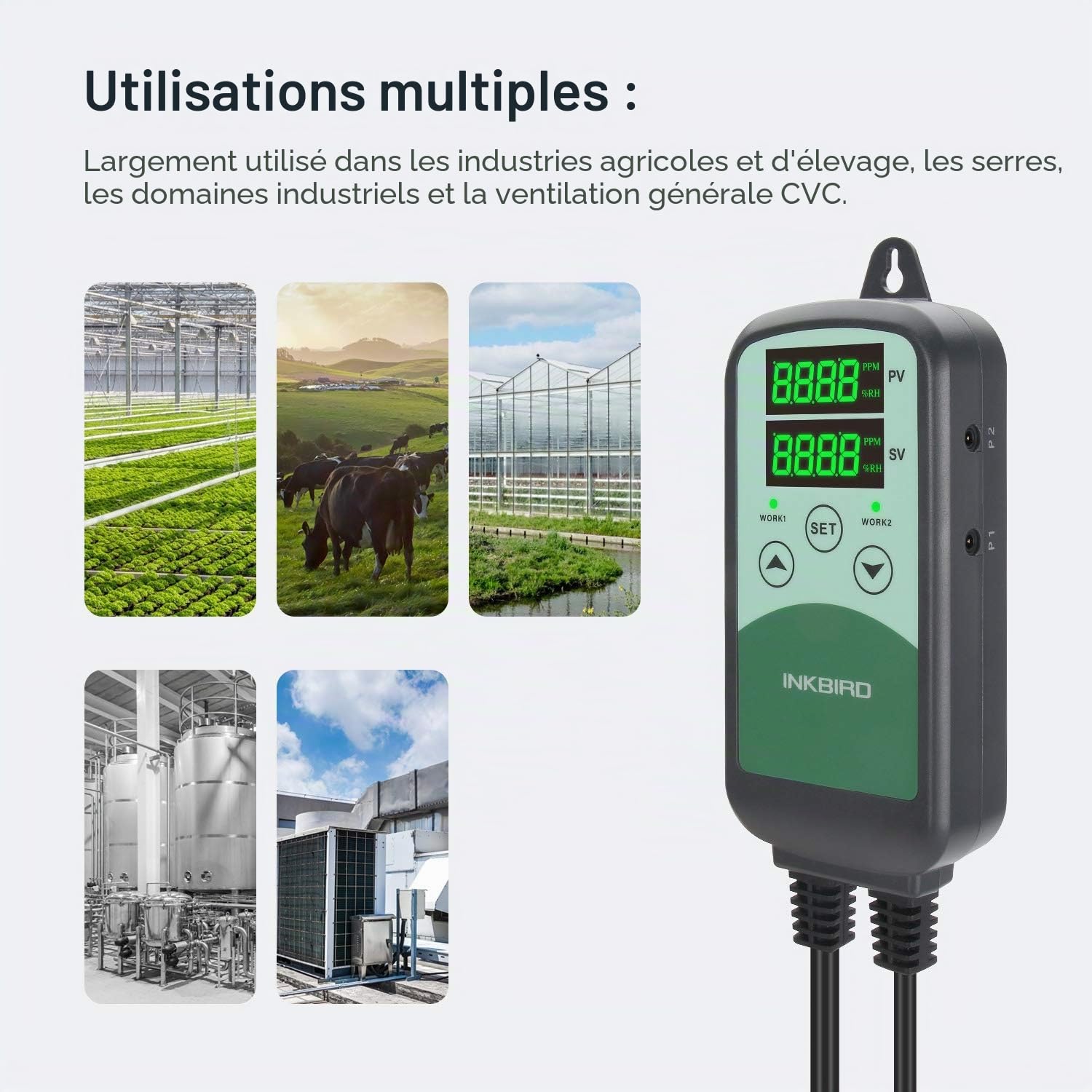 Inkbird Contrôleur Numérique CO2 ICC-500T,Moniteur Programmable avec Sonde NDIR Sensible pour Système de Ventilation,Contrôle de Bâtiment,Équipement HVAC