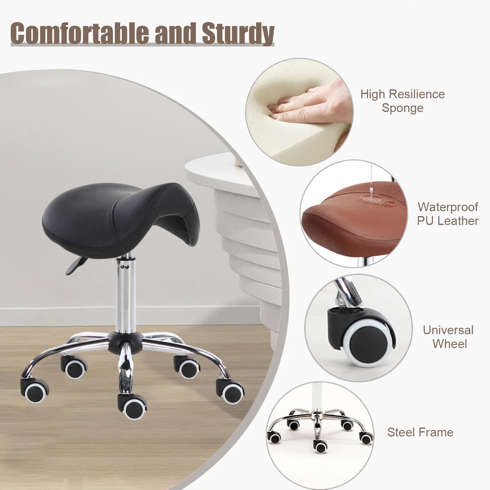 Taboret zabiegowy, profesjonalny ergonomiczny stołek siodłowy, regulowany hydrauliczny fotel siodłowy z kółkami, krzesło biurowe antygarbowe dla stylisty salonu/Lash Tech (kolor: ciemnoróżowy)