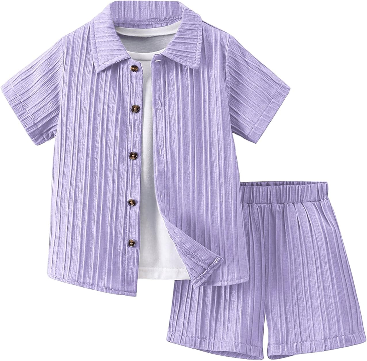 SweatyRocks Boy's 2 Piece Summer Vacation Outfits Short Sleeve Collar Button Down Shirt and Shorts Clothing Set