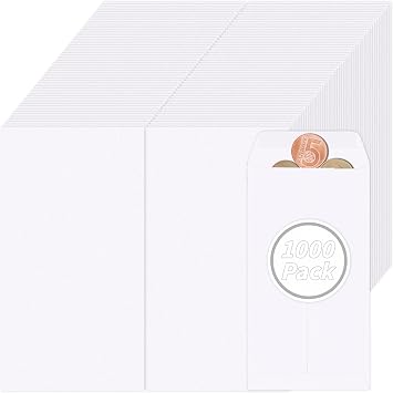 1000 Pcs Money Envelopes for Cash 3.5x6.5in White Coin Envelopes Small Cash Envelopes with Gummed Flaps for Money Saving Challenge Small Item Organizer Coins Tickets Tips Parts Seed Storage