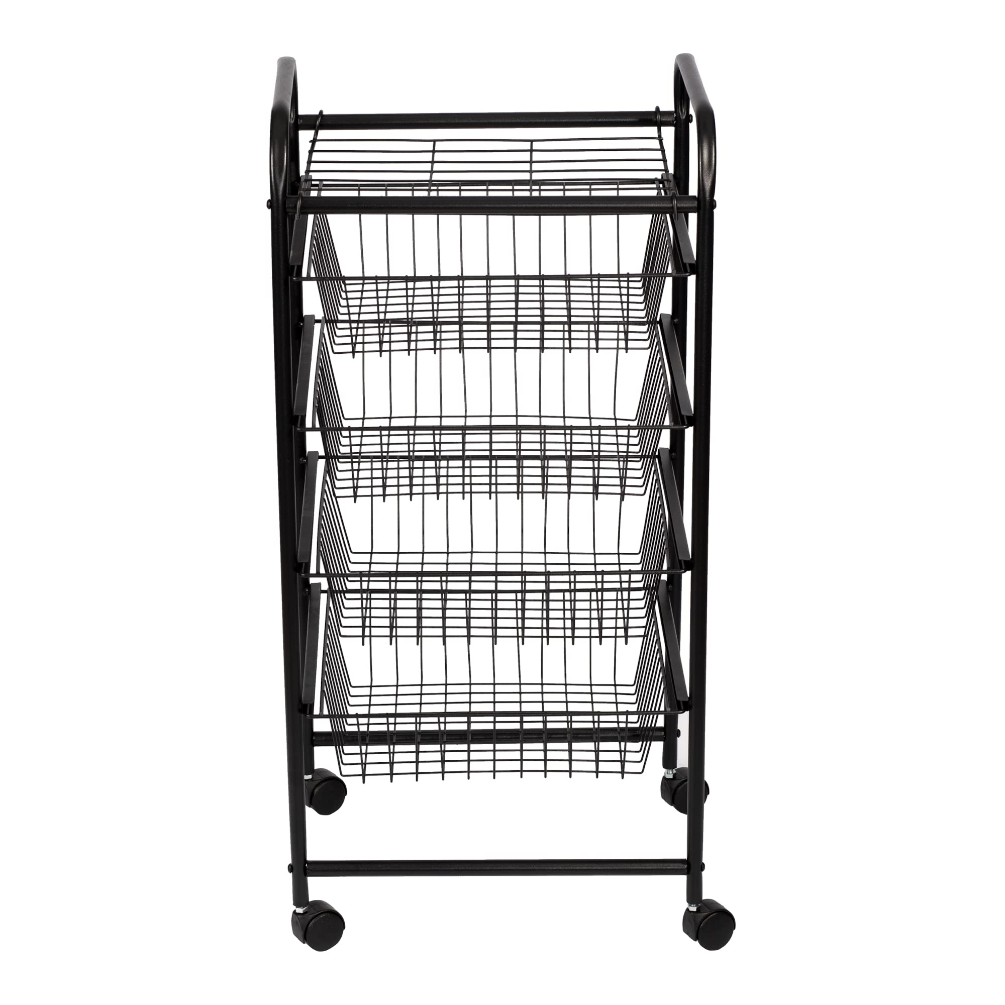 [en.casa] Carro de Servicio de 5 Niveles Carrito de Cocina con 4 Cestas 1 Estante de Rejilla Estantería Rodante Multiuso Metal 87 x 41 x 32 cm Negro