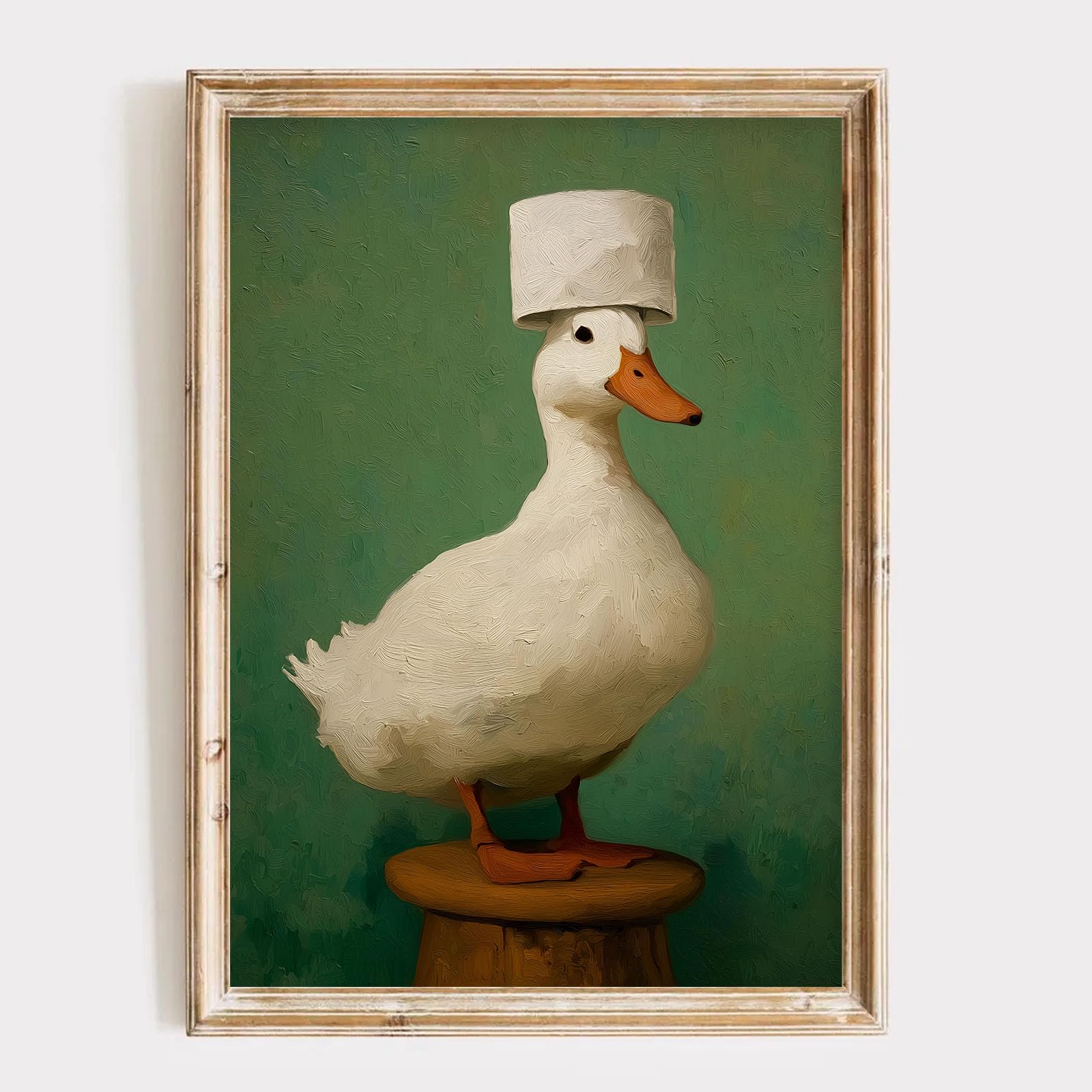 Funny Duck Bathroom Wall Art Dark Green Bathroom Picture Silly Gooses Toilet Paper Poster Funny Quirky Farm Animal Pictures Cute Duck on Toilet Wall Art for Washroom Restroom Decor 16x24inch No Frame
