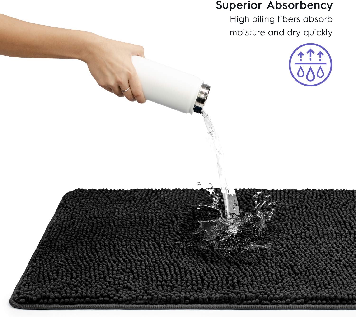 Tafts Bathroom Rugs, Extra-Thick Memory Foam Bath Mat, Ultra-Soft Chenille Microfiber, Highly Absorbent, Machine Washable, Shaggy Bath Mats for Bathroom, Rectangle Cutout (21x32 + 20x22, 2pcs) Black