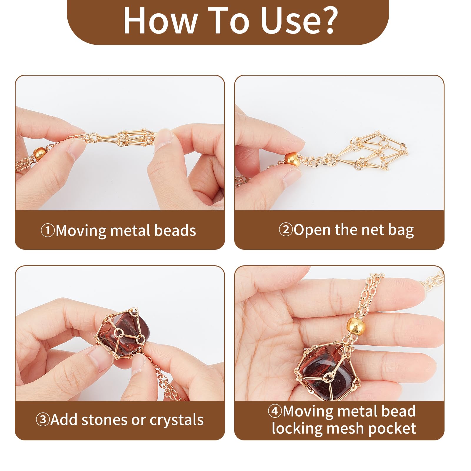 NICENEEDED 6 PCS Crystal Stone Empty Necklace Holder, Adjustable Metal Net Mesh Pendant Necklace - Image 3