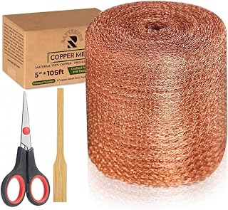 3ʳᵈ Gen Copper Mesh Rodent Control Kit, 5 Inch x 105ft, Rustproof Copper Wool Blend, Ideal for Sealing Water Gaps, Gardening - DIY Hole Filler with Scissors and Packing Tool
