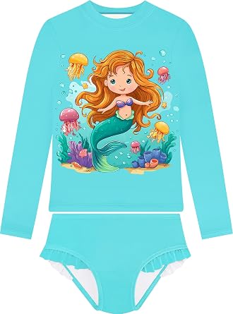 Girls Rash Guard Sets, 2 Piece Long Sleeve Kids Bathing Suits Size 3M-14Y