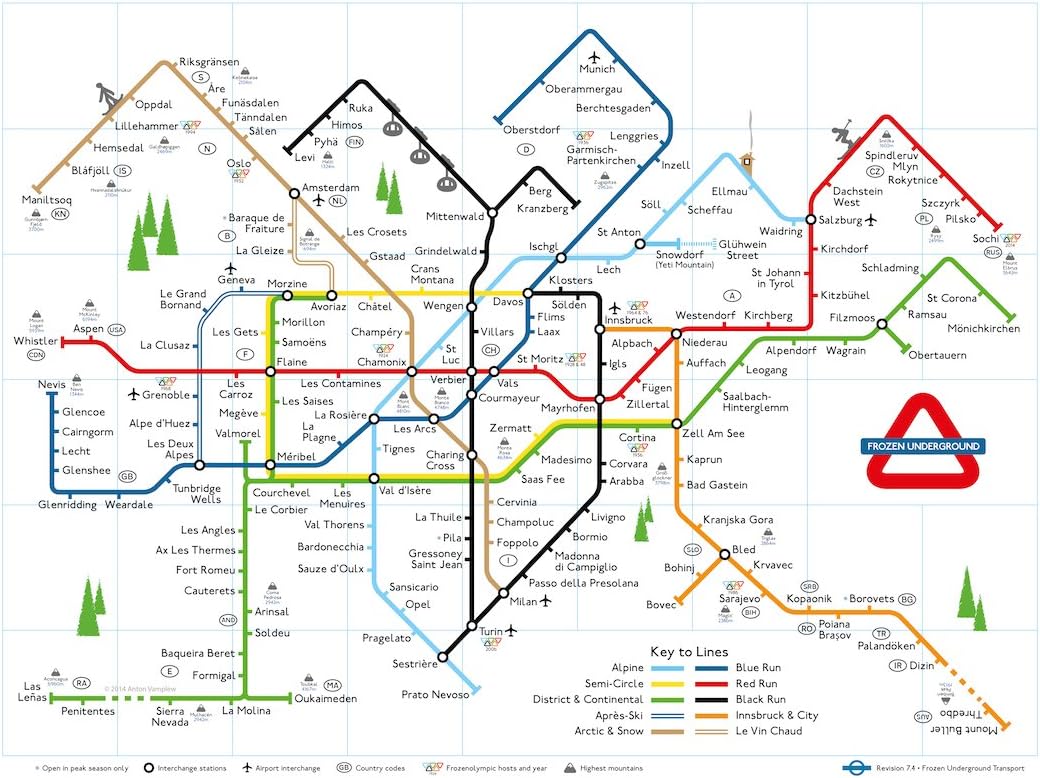 Frozen Underground Central Network Map for Skiers - 42cm x 30cm Art Poster