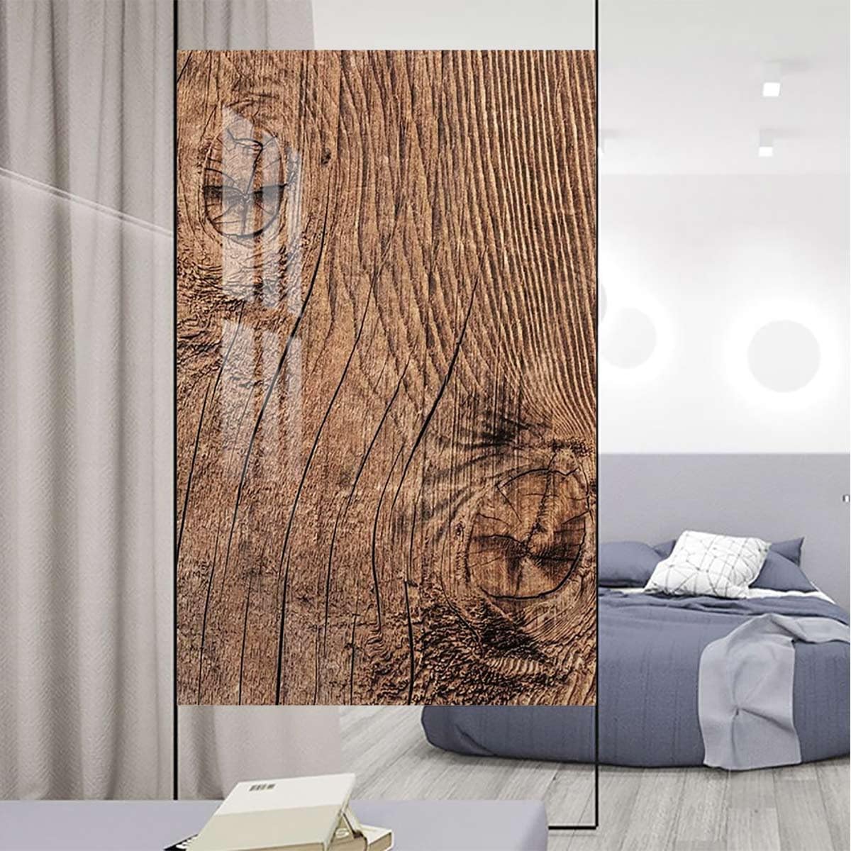 Brown Static Cling Frosted Window Glass Door Film Aged Wooden Texture Privacy Window Film No Glue Removable Static Glass Door Window Stickers Rural Design 31.5Wx62.9L-inch