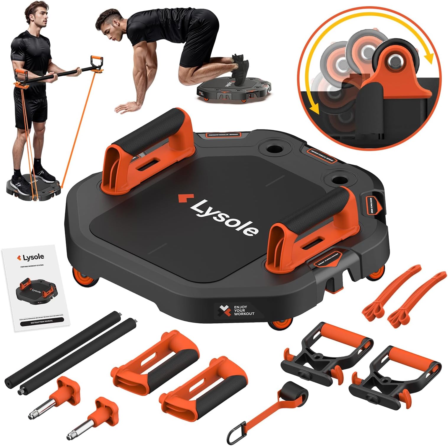 Push Up Board,Home Gym,Portable Exercise Equipment,Pilates Bar & 20 Fitness Accessories with Resistance Bands & Ab Roller Wheel,Full Body Workout at Home