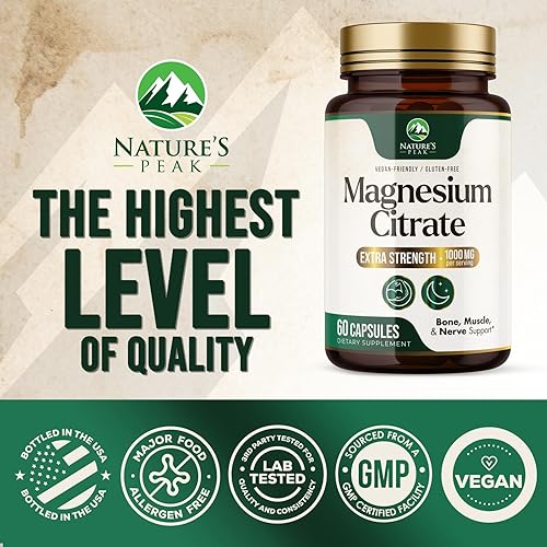 Vista 4 de Magnesium Citrate 1000mg - High Absorption Magnesium Supplement Supports Muscle, Bone, Nerve & Heart Health - Extra Strength Magnesio Complex Pills
