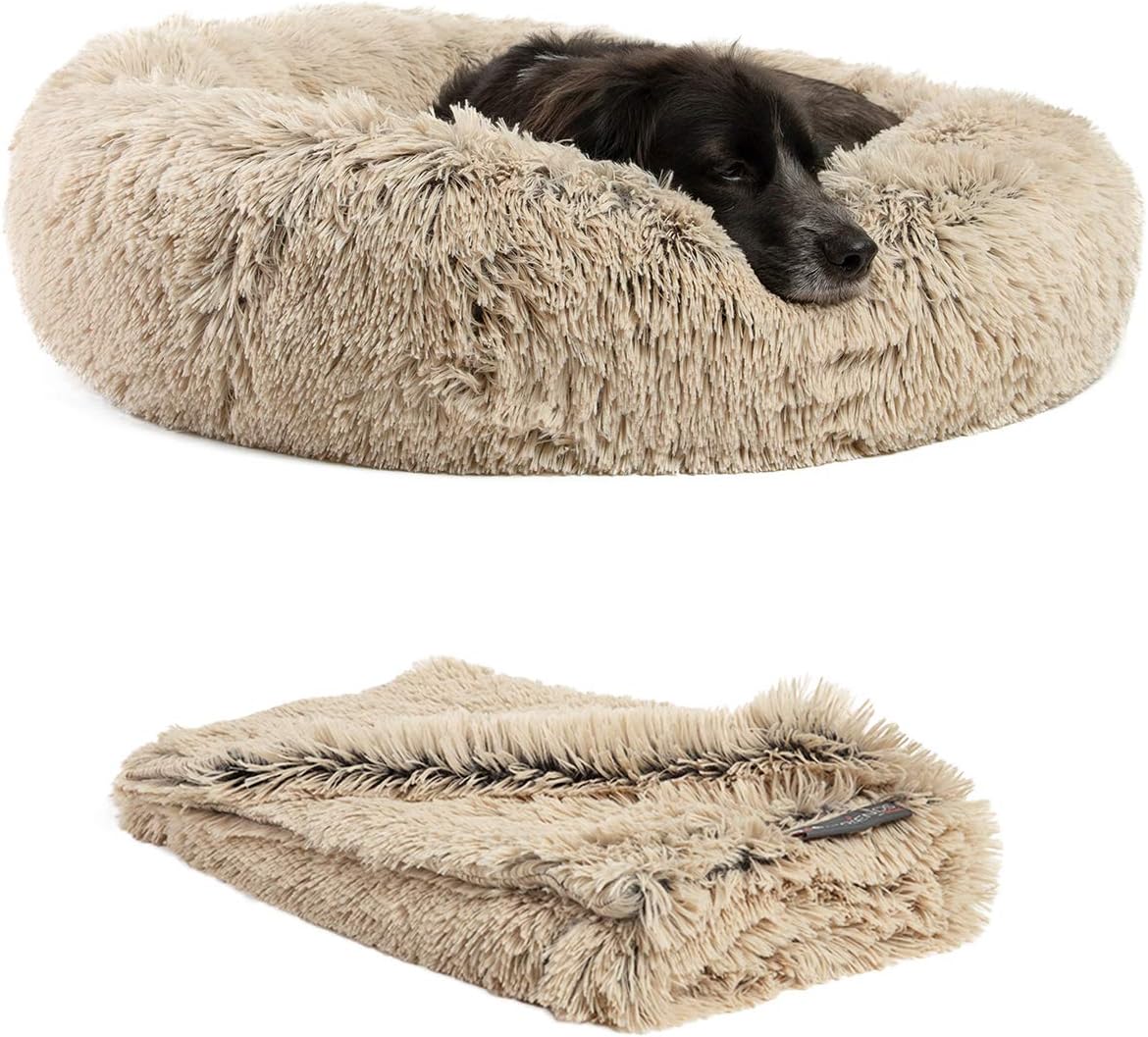Best Friends by Sheri Calming Shag Vegan Fur Donut Cuddler, Frost, Medium/30" x 30" (DNT-SHG-FRS-30ZP-VP) : Pet Supplies