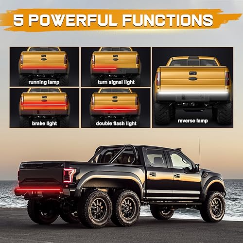 Miniatura 2 de Tira de luz LED de 60 pulgadas, barra de luz trasera de cuatro filas, impermeable, 5 funciones, freno rojo, marcha atrás, luz estroboscópica roja