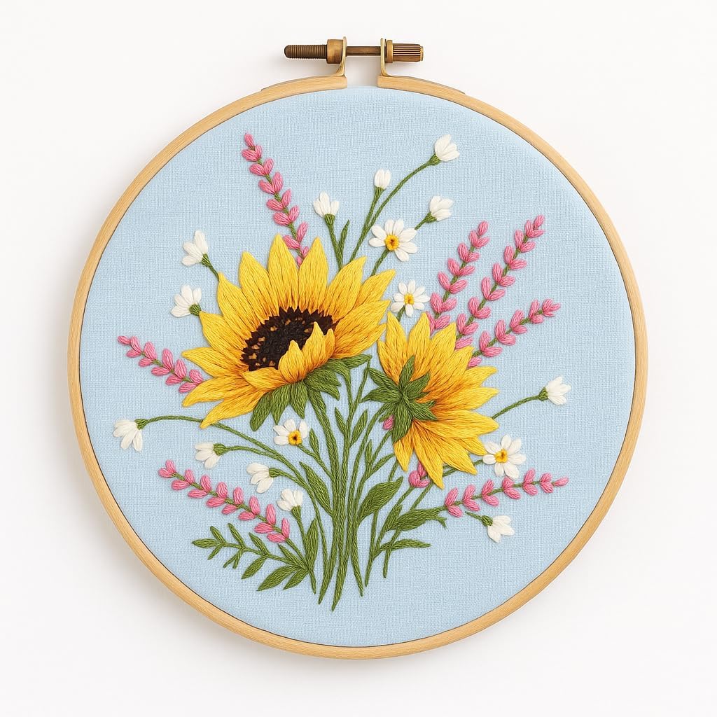 Punch Needle Embroidery Kit - Sunflower DIY Craft Kit with Pattern, Yarn, Hoop & Instructions- Home Decor Art Project