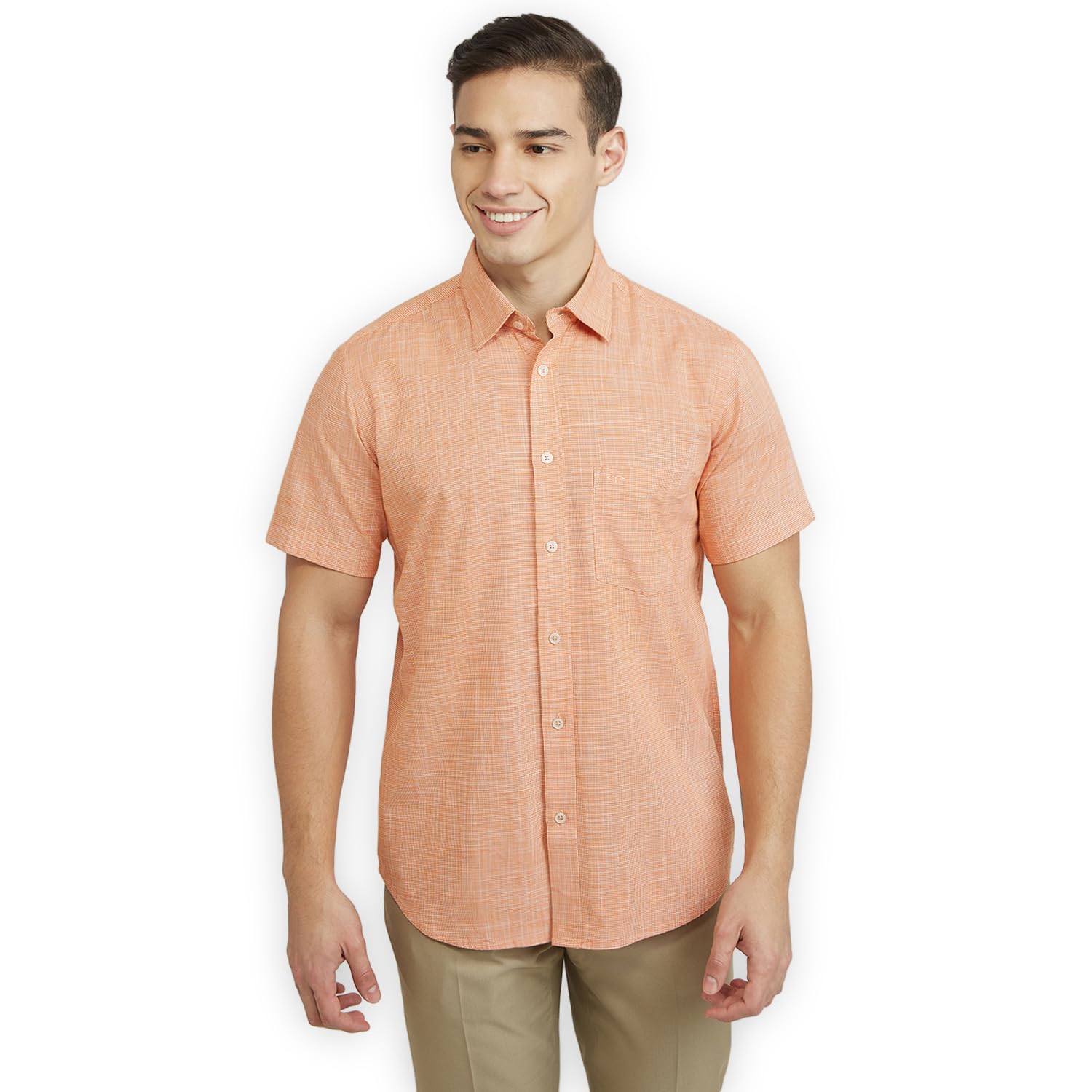 colorplus Men Regular Fit Plain Pattern Pure Cotton Plain Collar Half Sleeve Casual Shirt-picture-38