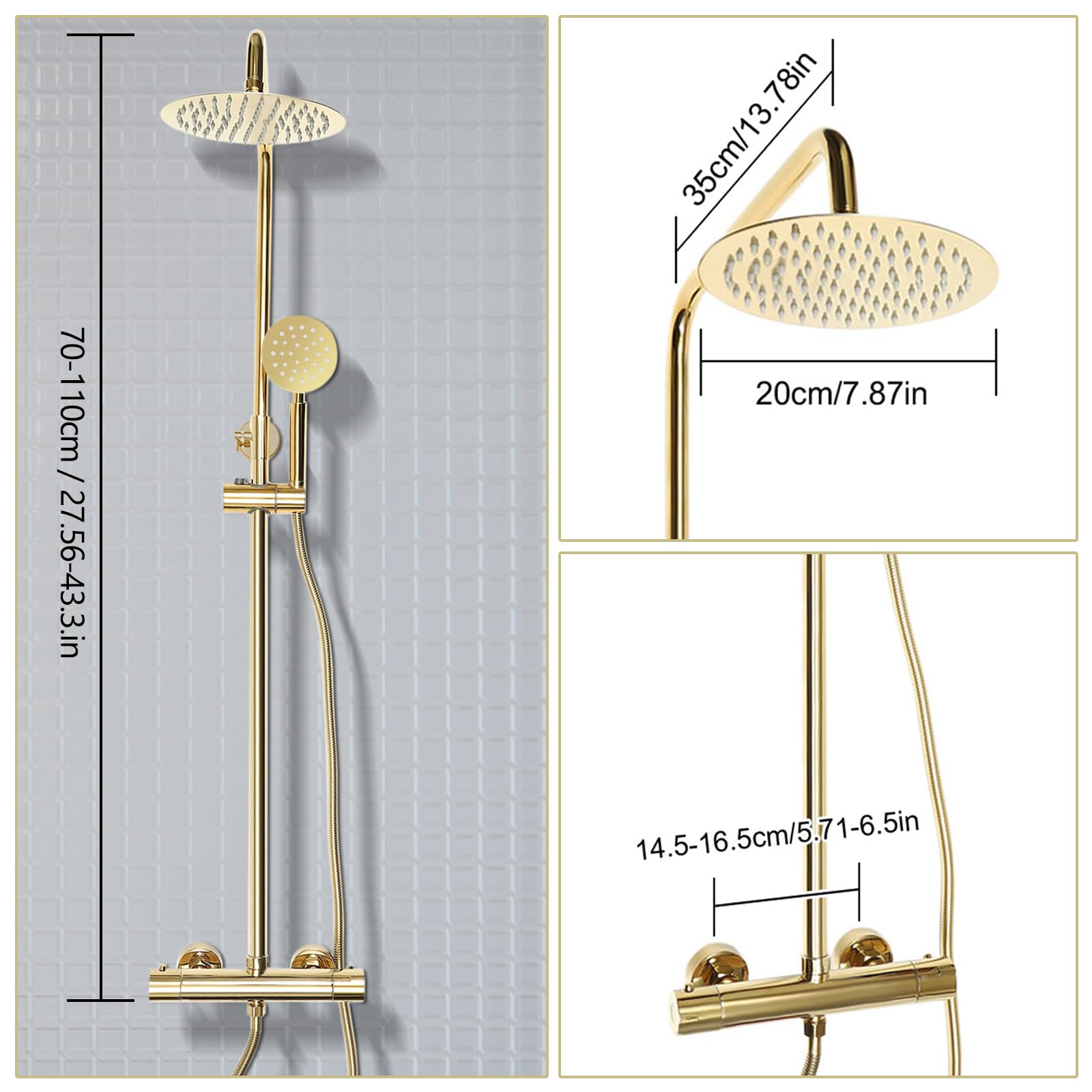 Termostato Ducha Dorado Pared Grifo Antical Termostato TermostáTico Casa Mezclador Pulido EstáNdar Cromado Incluido Columna Juego Lluvia LatóN Mano Hogar Multifuncional