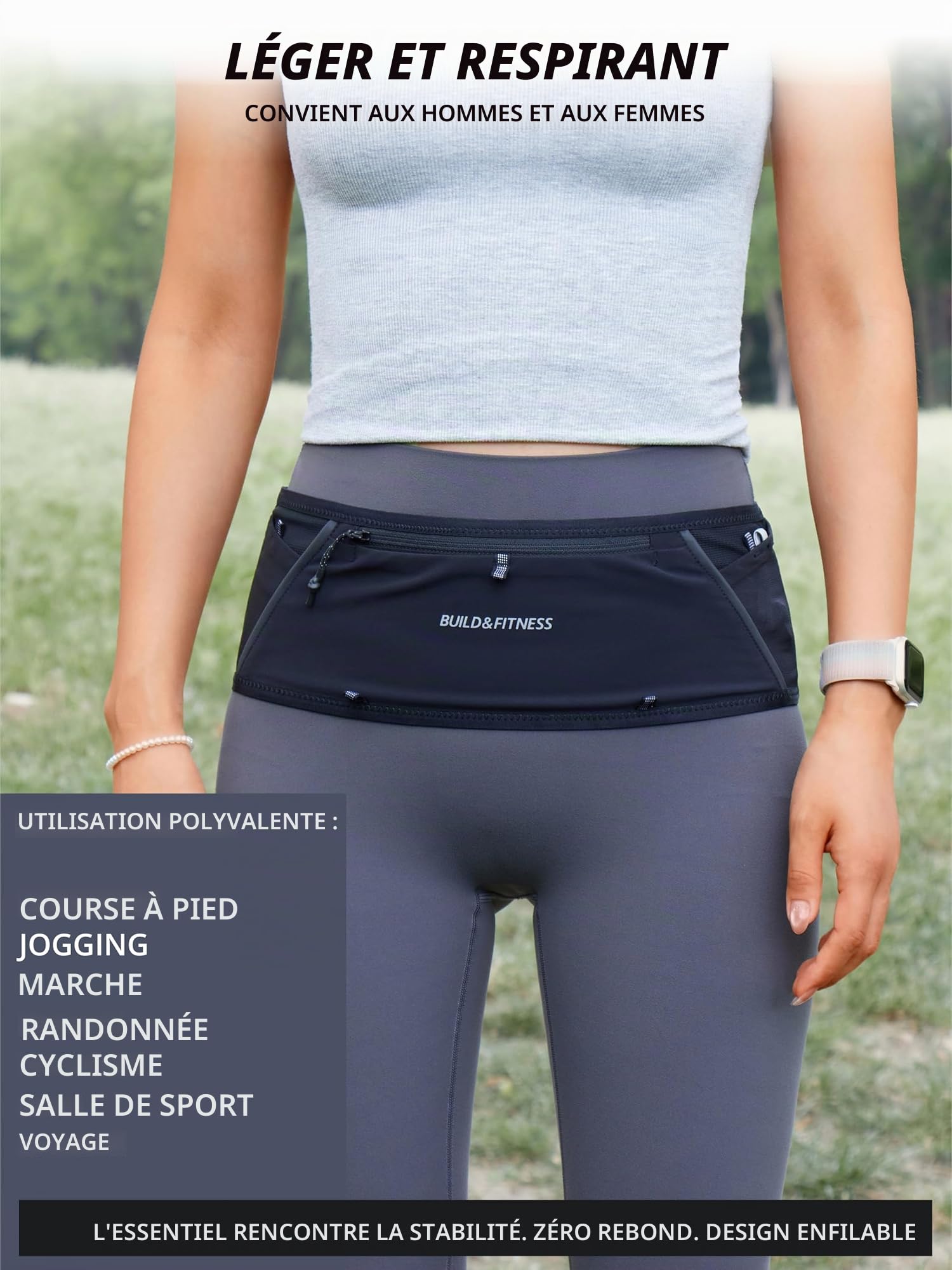Ceinture de Running zippée Build & Fitness LITEBELT Ultra – Légère et réfléchissante. Porte-téléphone zippé YKK, 5 Poches à Chargement par Le Haut pour gels, Bouteille d'eau et Porte-clés