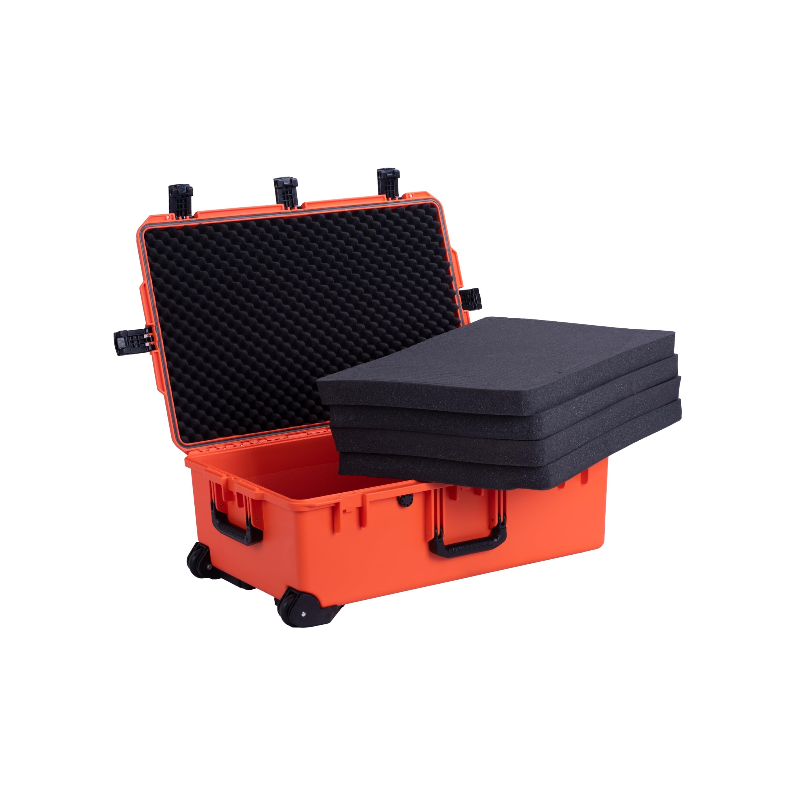 MEIJIA Custodia per fotocamera portatile impermeabile per tutte le stagioni, in schiuma con ruote girevoli e maniglia retrattile, 79,5 x 51,6 x 31,12 cm (arancione)