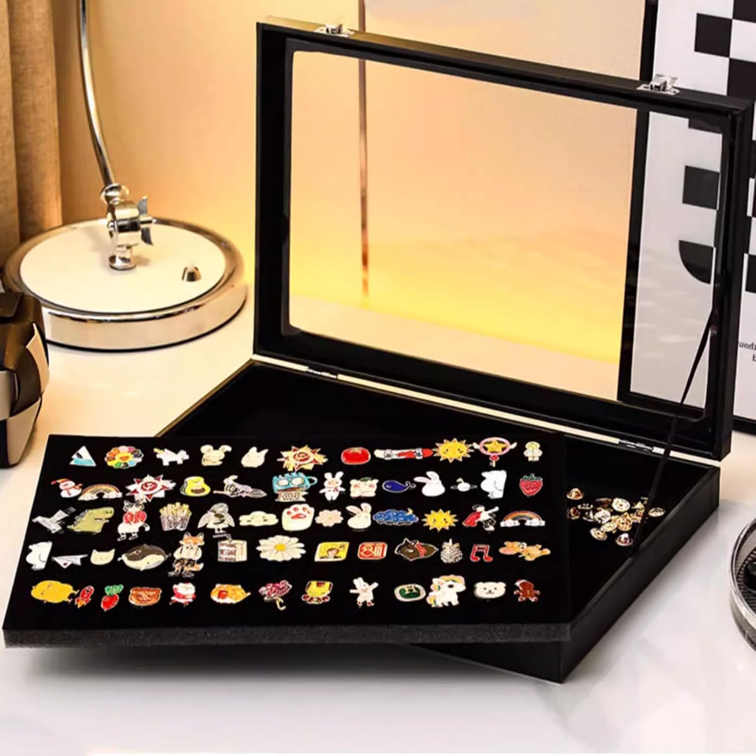 Large Shadow Box Display Frame, 14" X 9.5", Tabletop & Wall Mount for Medal, Pin, Badge & Jewelry Collection