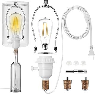 Make a Lamp or Rewire Kit,DIY Bottle Lamp Wiring Kit Includes lamp Bulb,3-Way Light Socket,Electric Cord,Glass Drill Bit,Bottle Corks etc., All Essential Hardware Set for Bottle Lamp Design or Repair