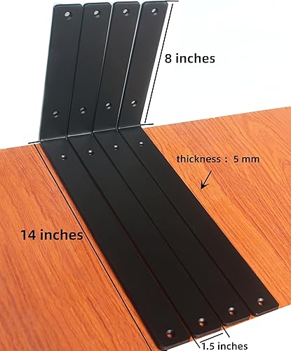 Miniatura 2 de Paquete de 4  14 pulgadas de largo x 8 pulgadas de alto x 1.5 pulgadas de ancho, soporte rústico de 0.197 in de grosor, soportes de estante de