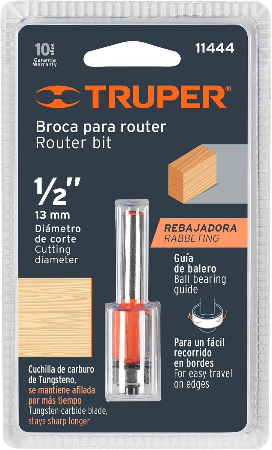 Straight Cut Router Bit W/ball Bearing/Broca para router, corte recto, 1/2" con balero