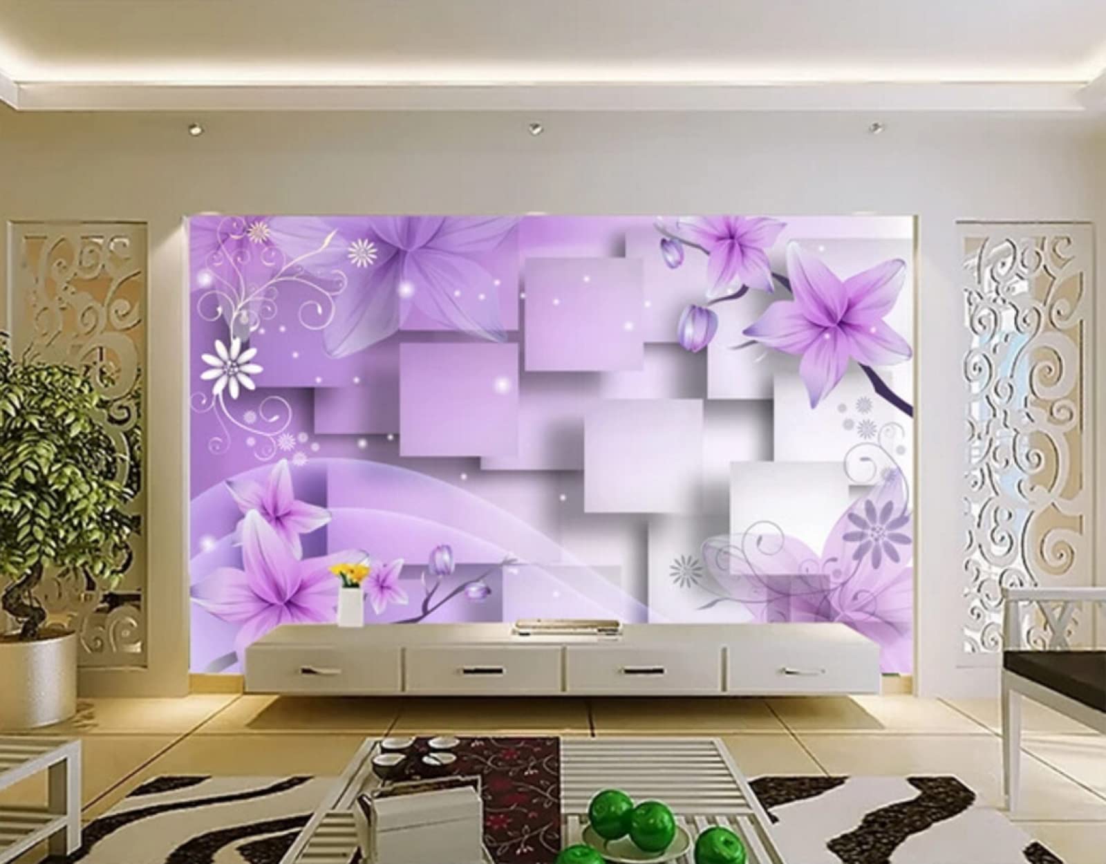 Papier peint panoramique 3D violet agrandit votre salon 330x245cm