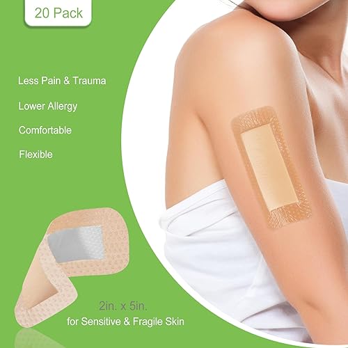 Miniatura 2 de NeuHeils 20 paquetes de apósitos de espuma de silicona con borde Lite de 2"x5", tamaño de almohadilla 1.1"x3.3", vendaje suave y suave para pequeñas